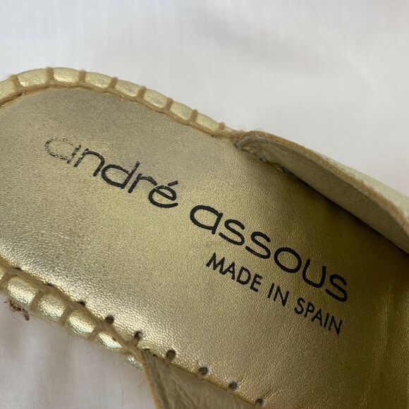 Andre Assous Sandals 40 / 9.5 Womens Gold Leather Thong Espadrille Wedge Spain - Picture 10 of 12